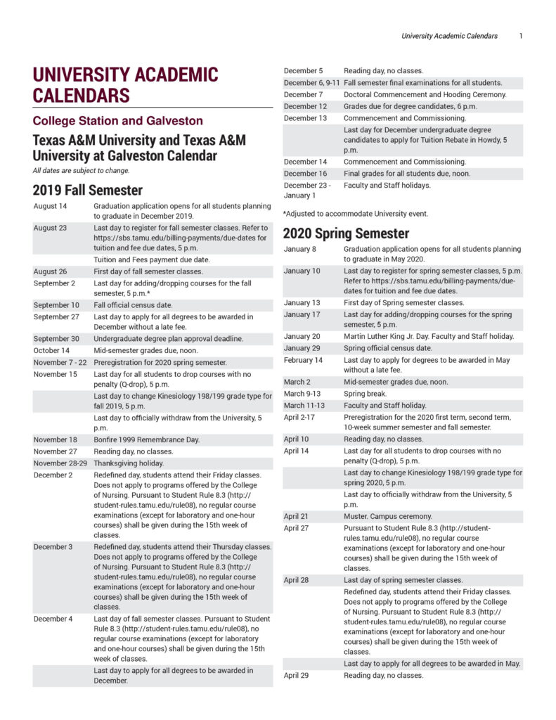 Texas A m University Calendar Customize And Print