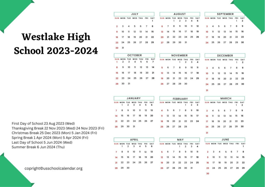 Westlake High School Calendar With Holidays 2023 2024